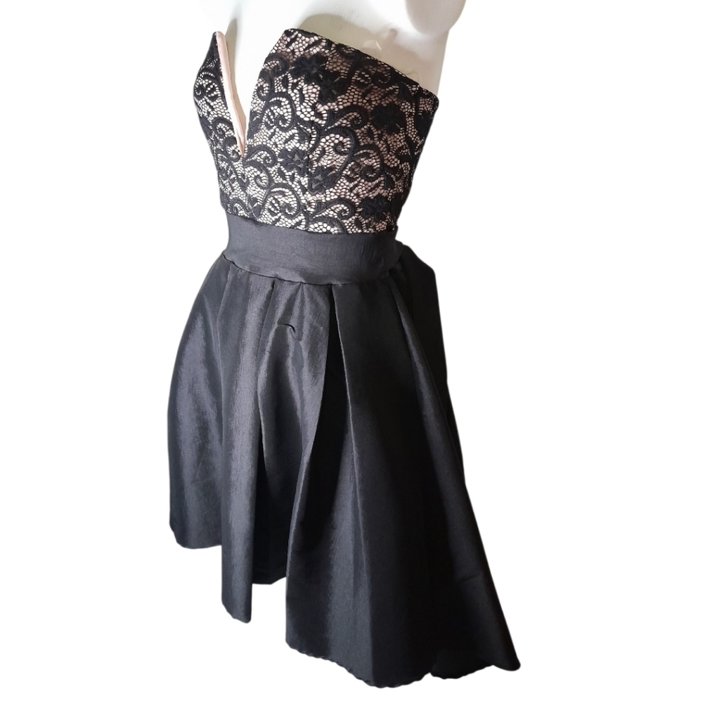 Elegant Pink and Black Strapless Fit and Flare Cocktail Dress - Picture 3 of 11